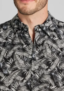 1905 Collection Tailored Fit All Over Palm Leaf Short Sleeve Button Up Hawaiian Shirt CLEARANCE