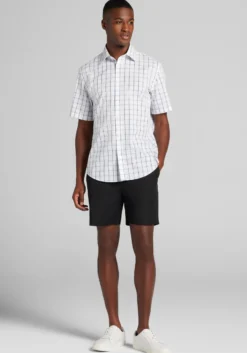 1905 Collection Tailored Fit Bold Grid Short Sleeve Button Up Shirt