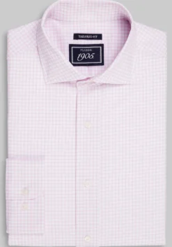 1905 Collection Tailored Fit Check 4-Way Stretch Dress Shirt