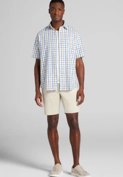1905 Collection Tailored Fit Large Plaid Short Sleeve Button Up Shirt