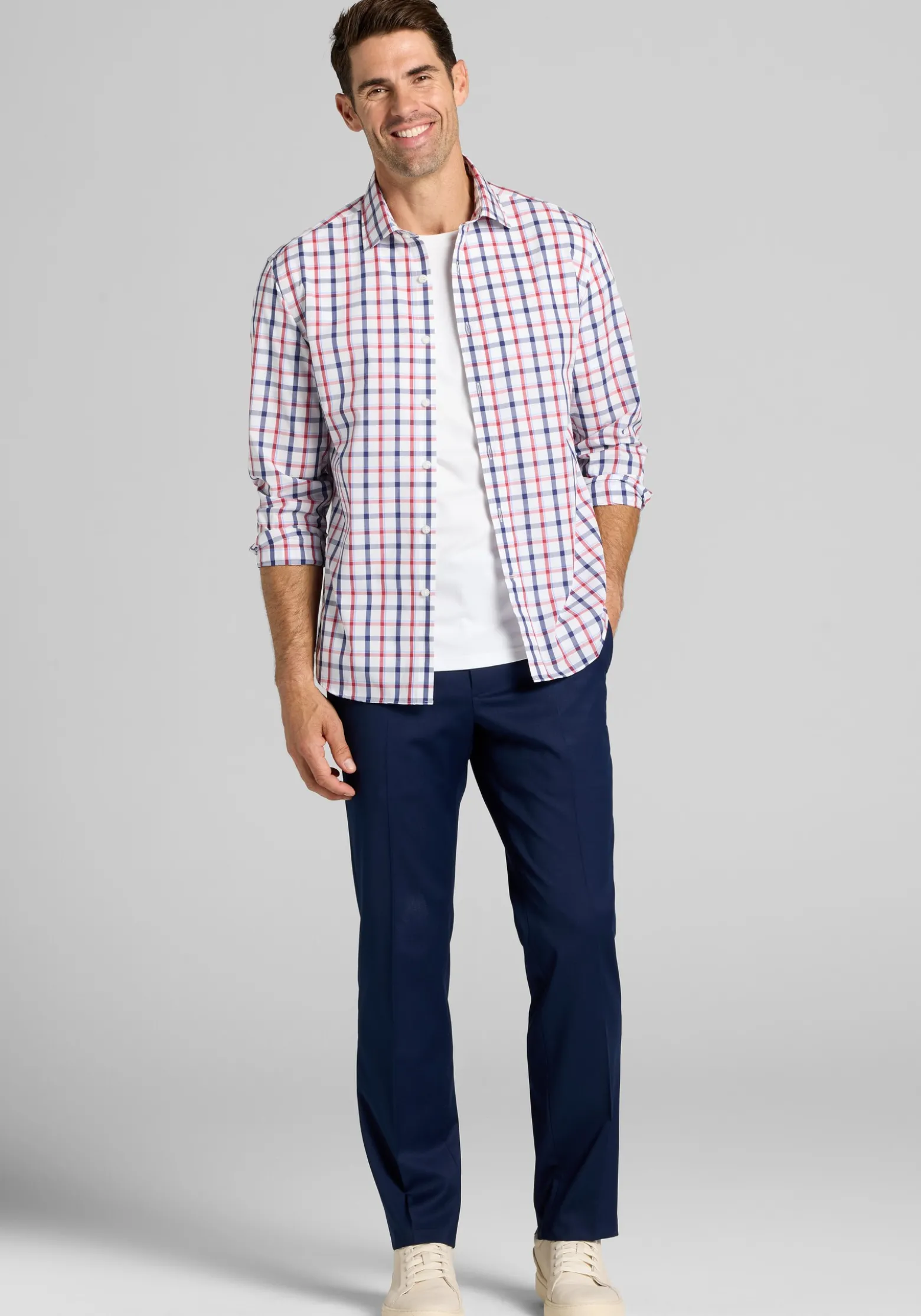 1905 Collection Tailored Fit Large Check Button Up Shirt