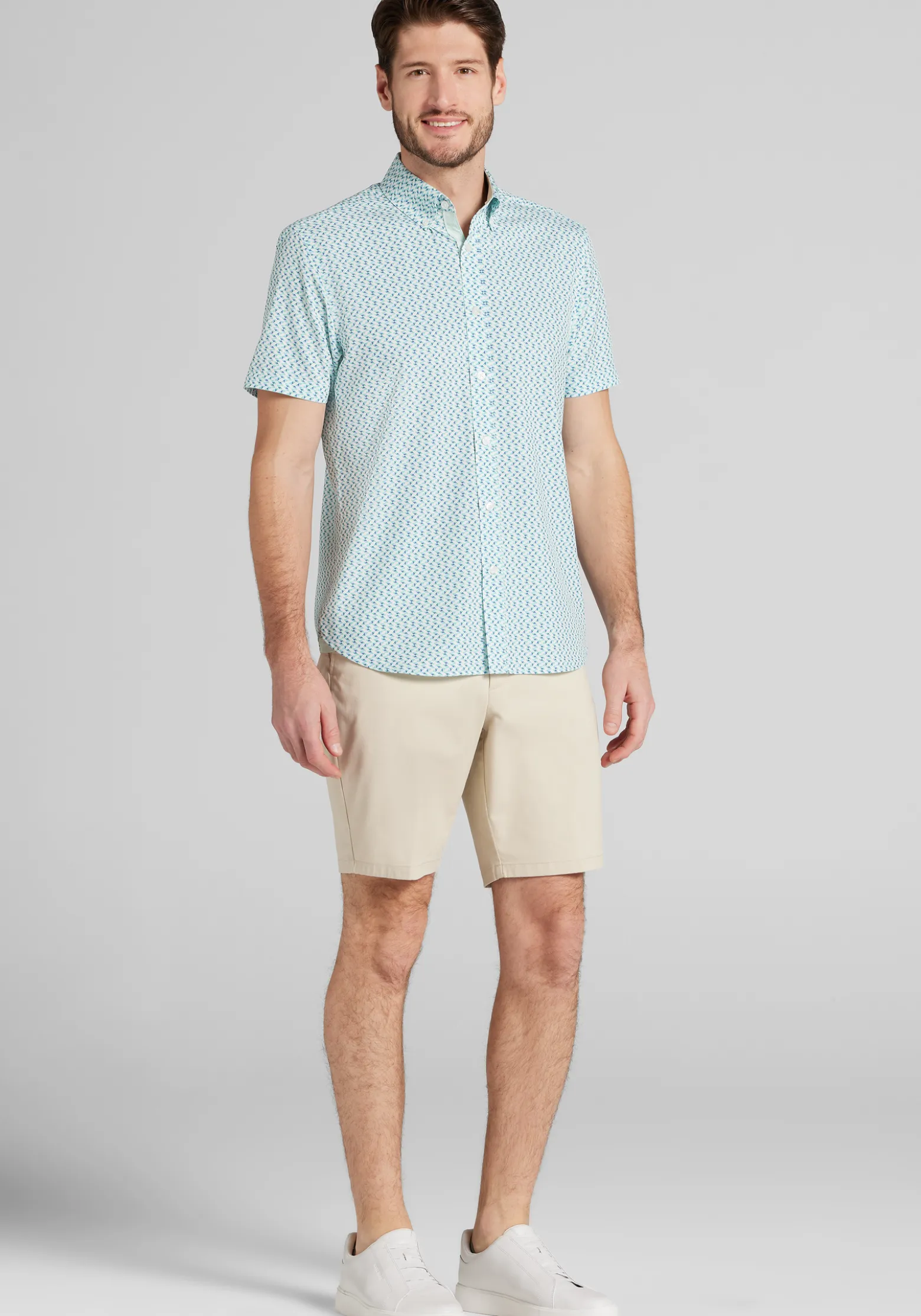 Con.Struct Slim Fit Mini Zig-Zag 4‑Way Stretch Short-Sleeve Button Up Shirt