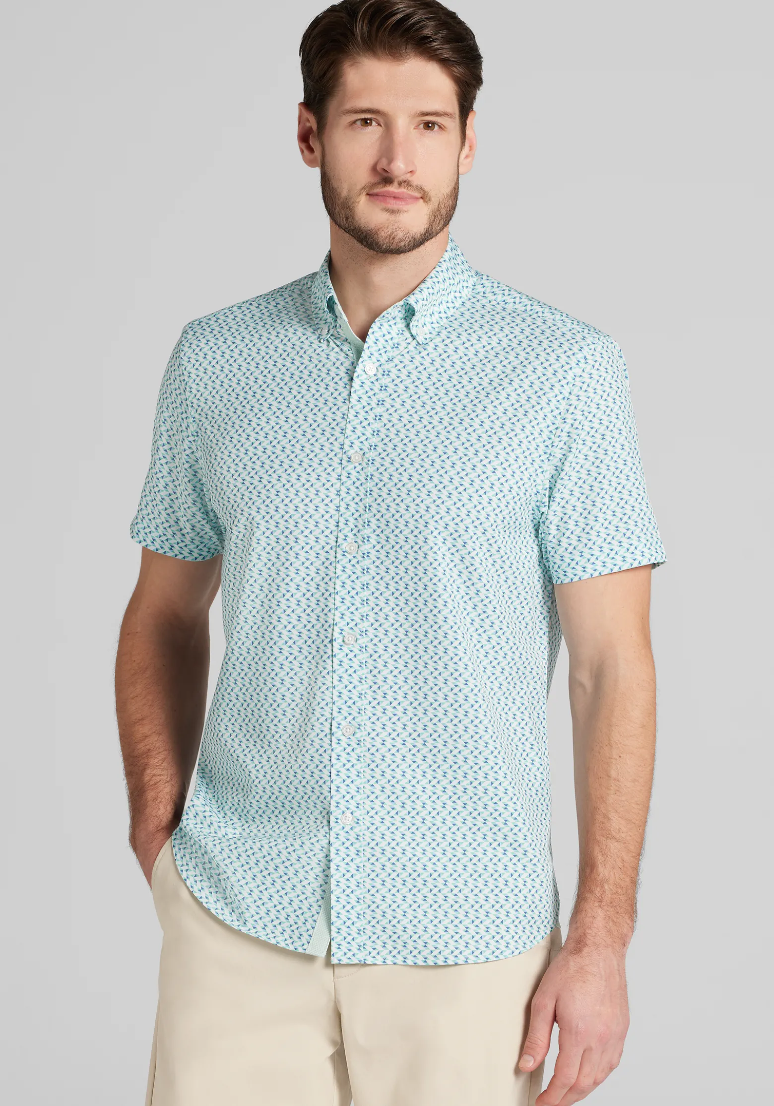 Con.Struct Slim Fit Mini Zig-Zag 4‑Way Stretch Short-Sleeve Button Up Shirt