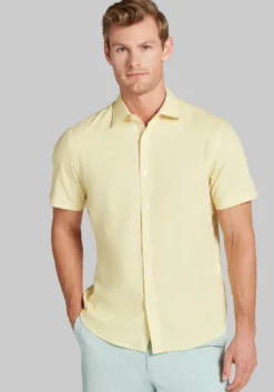 Con.Struct Slim Fit Solid Seersucker Short Sleeve Button Up Shirt