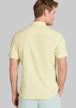 Con.Struct Slim Fit Solid Seersucker Short Sleeve Button Up Shirt
