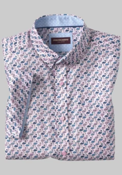Johnston & Murphy Tailored Fit Logan Flamingo Short Sleeve Shirt