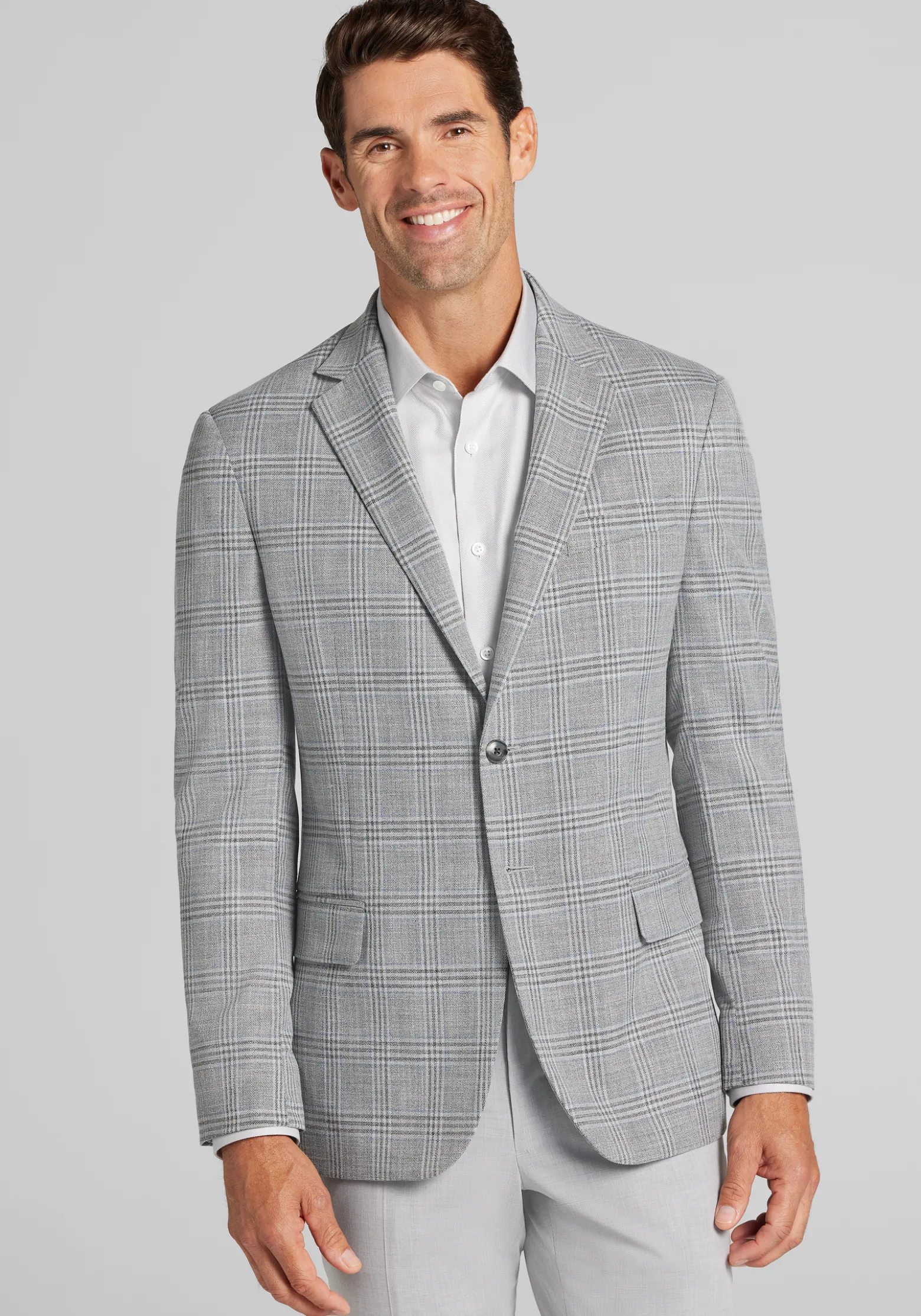 Jos. A. Bank Comfort Stretch Tailored Fit Plaid Knit Sportcoat