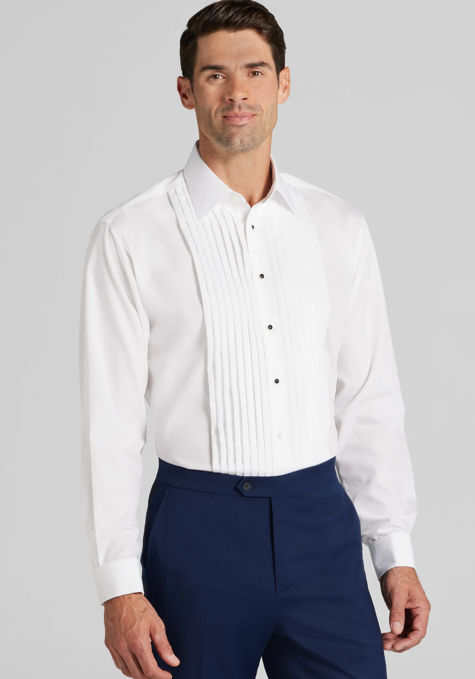Jos. A. Bank Comfort Stretch Traditional Fit Point Collar French Cuff Eight-Pleat Formal Dress Shirt