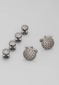 Jos. A. Bank Round Basketweave Cufflink & Stud Set
