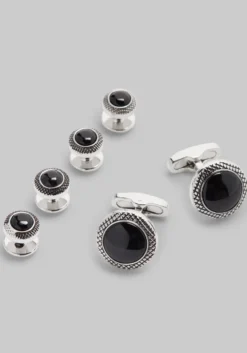 Jos. A. Bank Round Black Onyx Cufflink & Stud Set