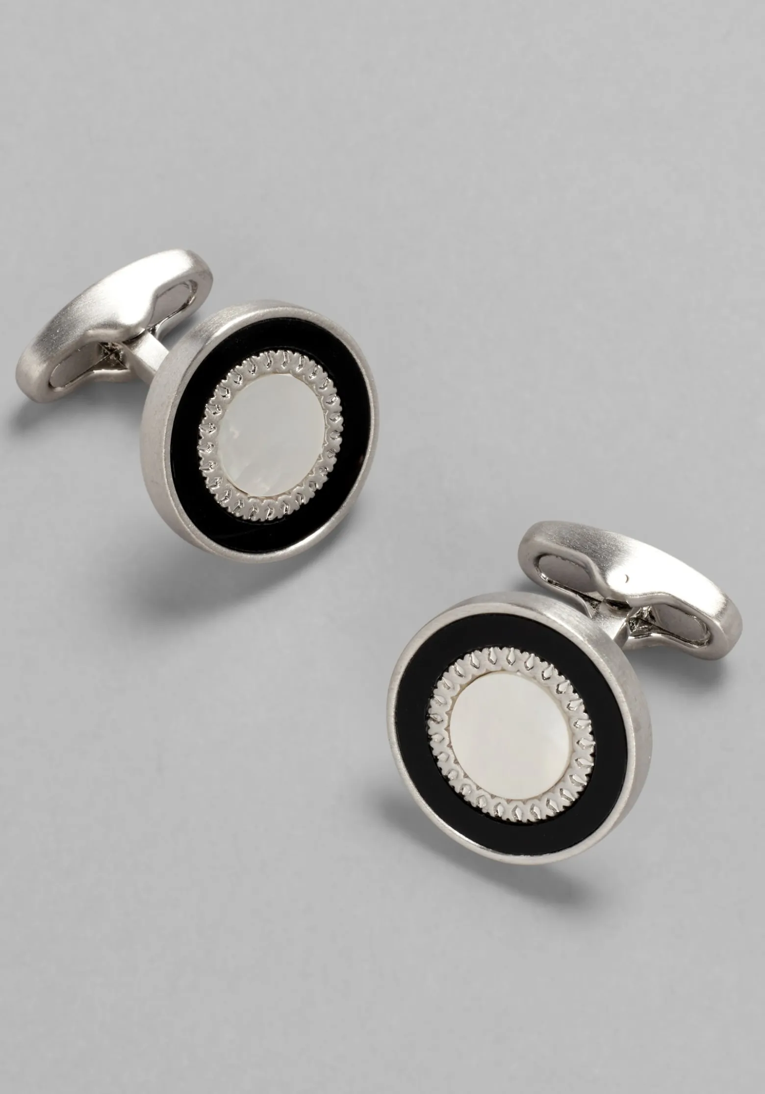 Jos. A. Bank Round Ornate Mother-of-Pearl & Onyx Cufflinks