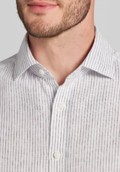 Jos. A. Bank Tailored Fit Chalk Stripe Linen-Cotton Blend Button Up Shirt