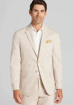 Jos. A. Bank Tailored Fit Comfort Stretch Linen Blend Windowpane Suit Separate Jacket