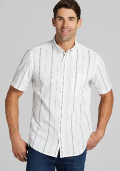 Jos. A. Bank Tailored Fit Embroidered Stripe Short Sleeve Button Up Shirt