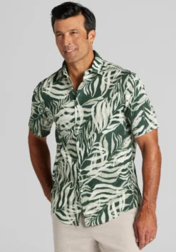 Jos. A. Bank Tailored Fit Giant Fern Linen-Cotton Blend Sportshirt CLEARANCE