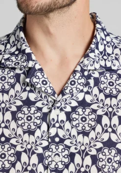 Jos. A. Bank Tailored Fit Jumbo Vine Linen Blend Short Sleeve Button Up Shirt CLEARANCE