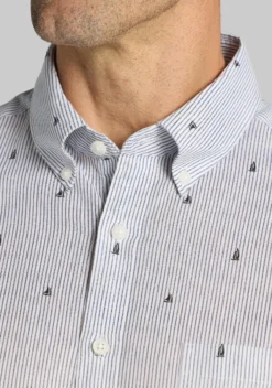 Jos. A. Bank Tailored Fit Linen Blend Nautical Pinstripe Button Up Shirt CLEARANCE