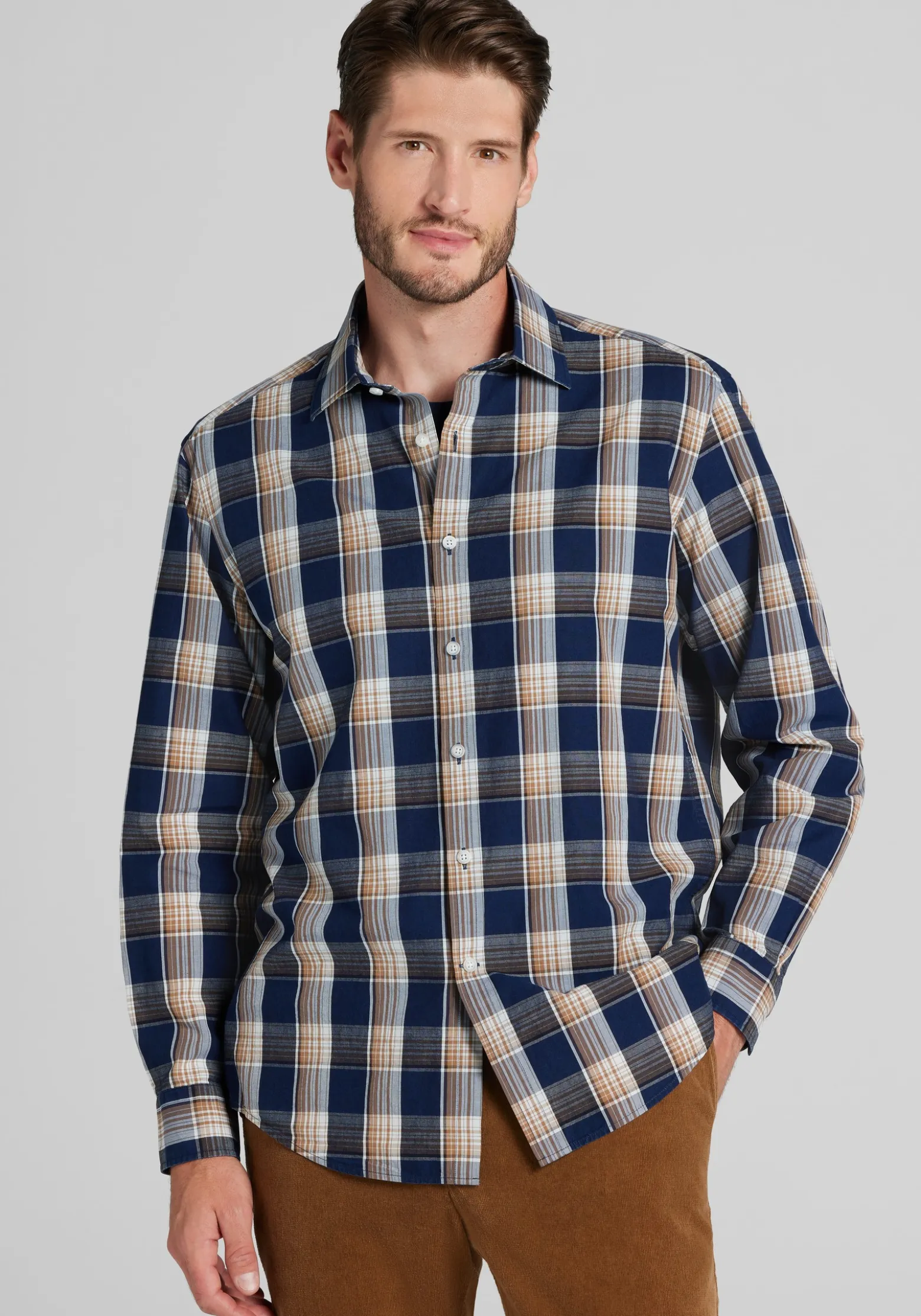 Jos. A. Bank Tailored Fit Medium Check Button Up Shirt