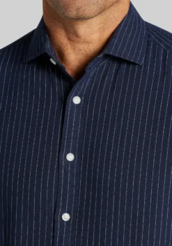 Jos. A. Bank Tailored Fit Pinstripe Linen-Cotton Blend Button Up Shirt CLEARANCE