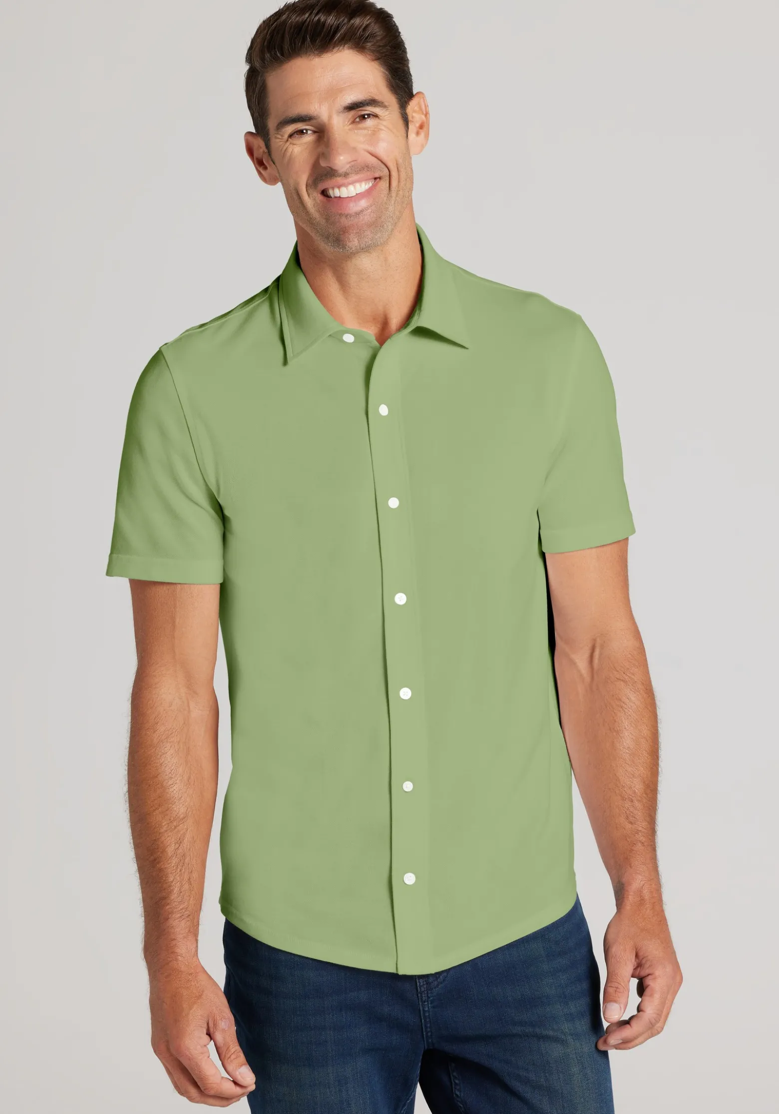 Jos. A. Bank Tailored Fit Pique Short Sleeve Button Up Shirt - Big & Tall