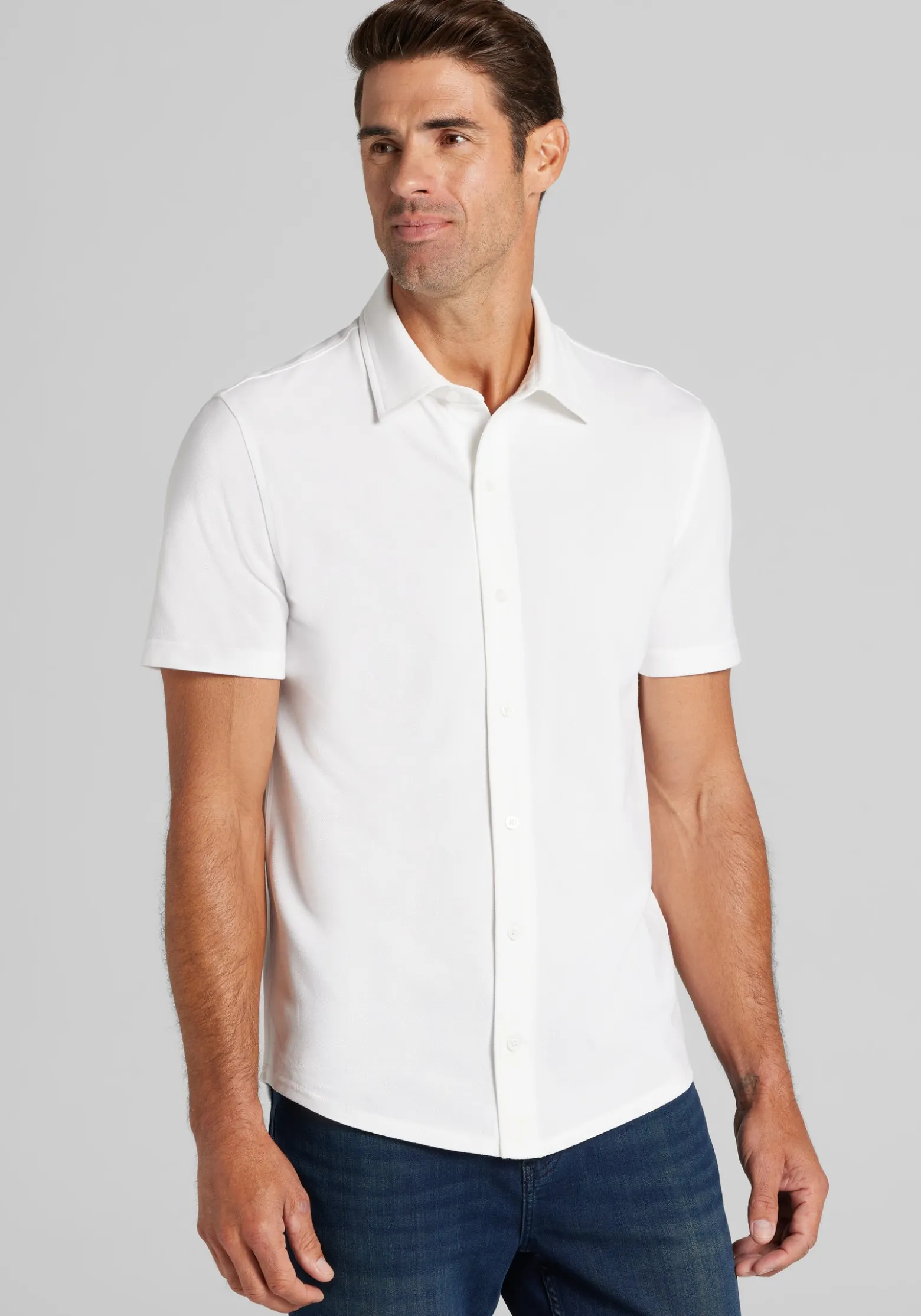 Jos. A. Bank Tailored Fit Pique Short Sleeve Button Up Shirt