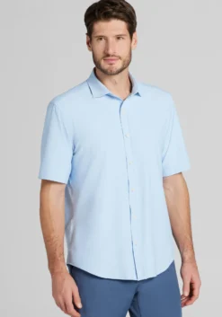 Jos. A. Bank Tailored Fit Seersucker Short Sleeve Button Up Shirt