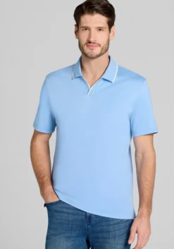 Jos. A. Bank Tailored Fit Short Sleeve Liquid Cotton Interlock Johnny Polo