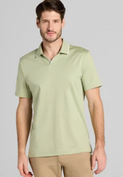 Jos. A. Bank Tailored Fit Short Sleeve Liquid Cotton Interlock Johnny Polo