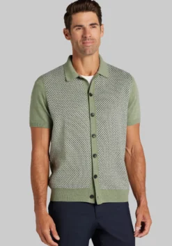 Jos. A. Bank Tailored Fit Short Sleeve Birdseye Jacquard Polo Sweater