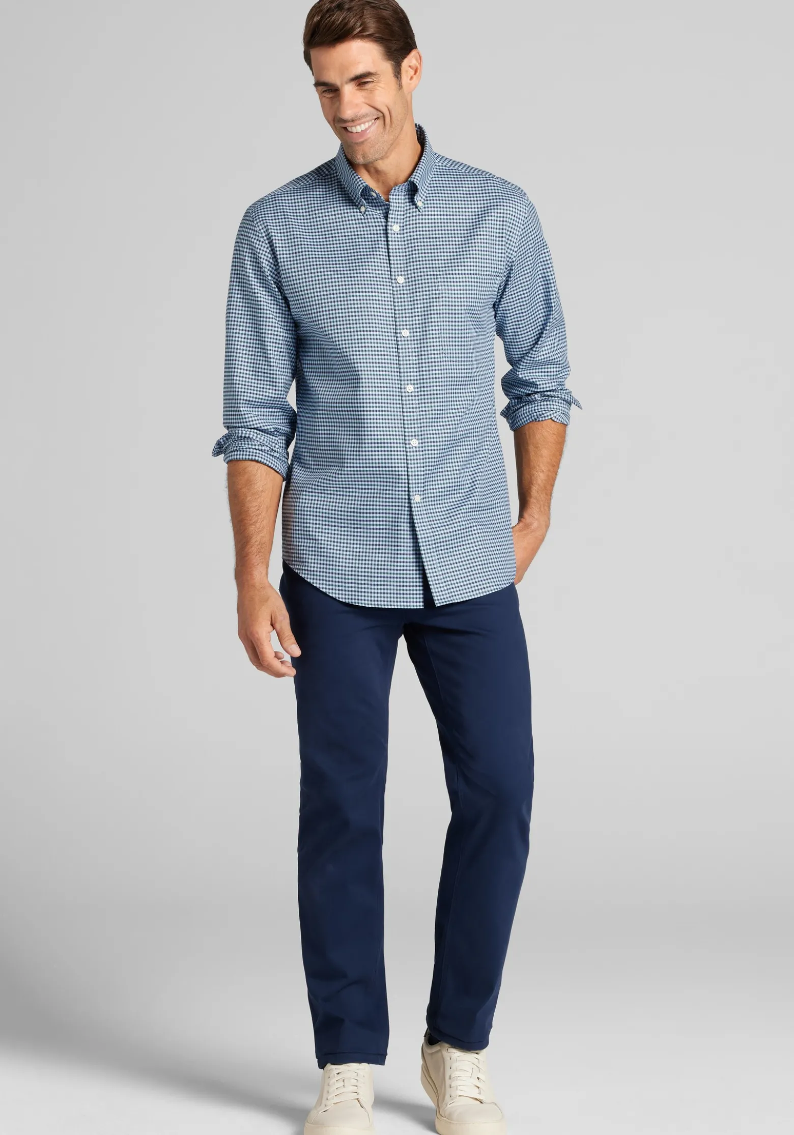 Jos. A. Bank Tailored Fit Small Gingham Button Up Shirt