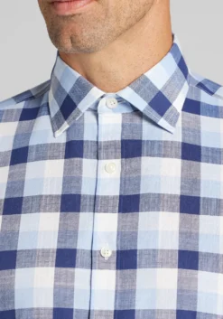 Jos. A. Bank Traditional Fit Grid Check Short Sleeve Button Up Shirt - Big & Tall