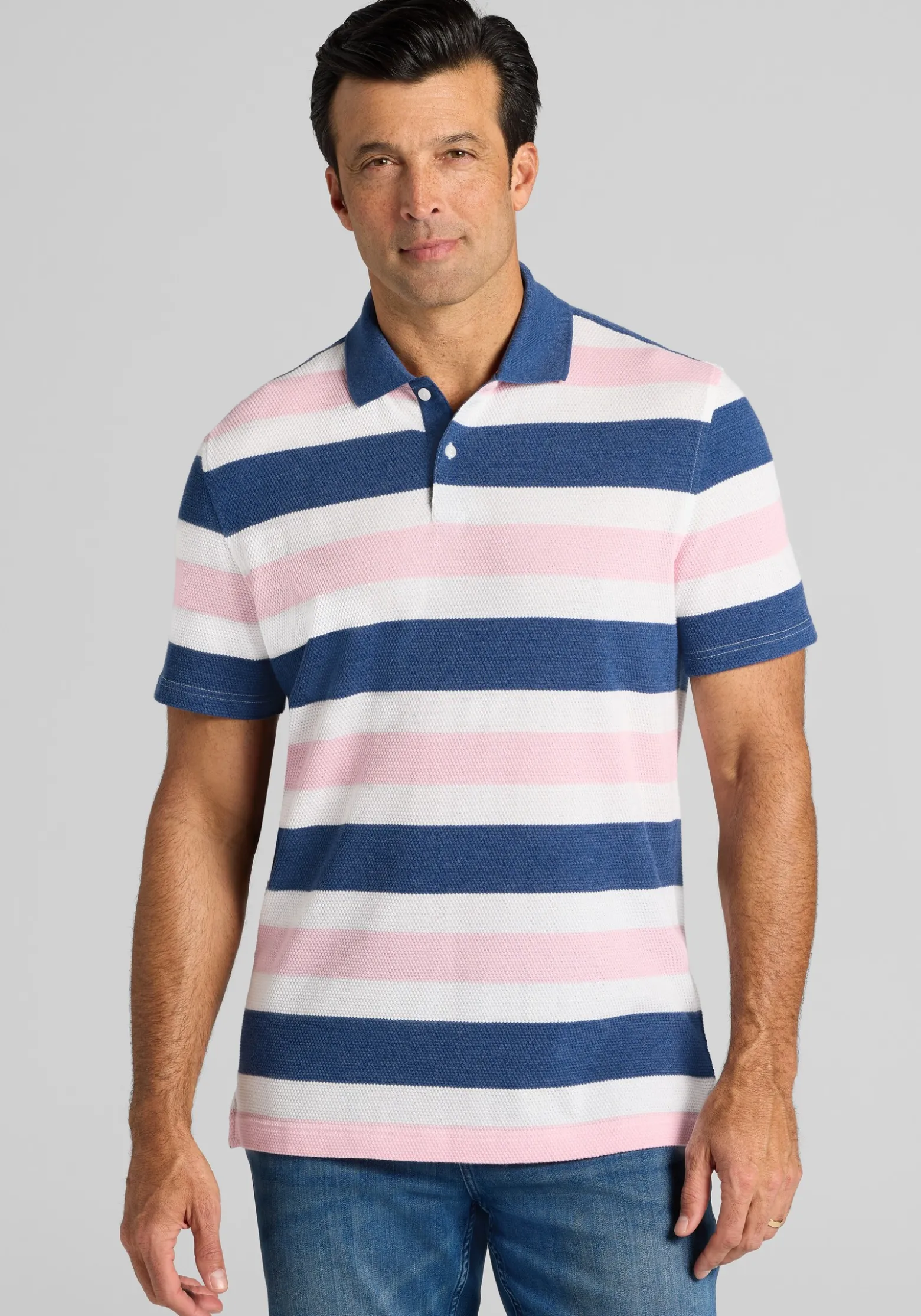 Jos. A. Bank Traditional Fit Popcorn Stripe Polo - Big & Tall