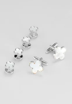 Joseph A. Bank Mother of Pearl Quatrefoil Cufflink and Stud Set