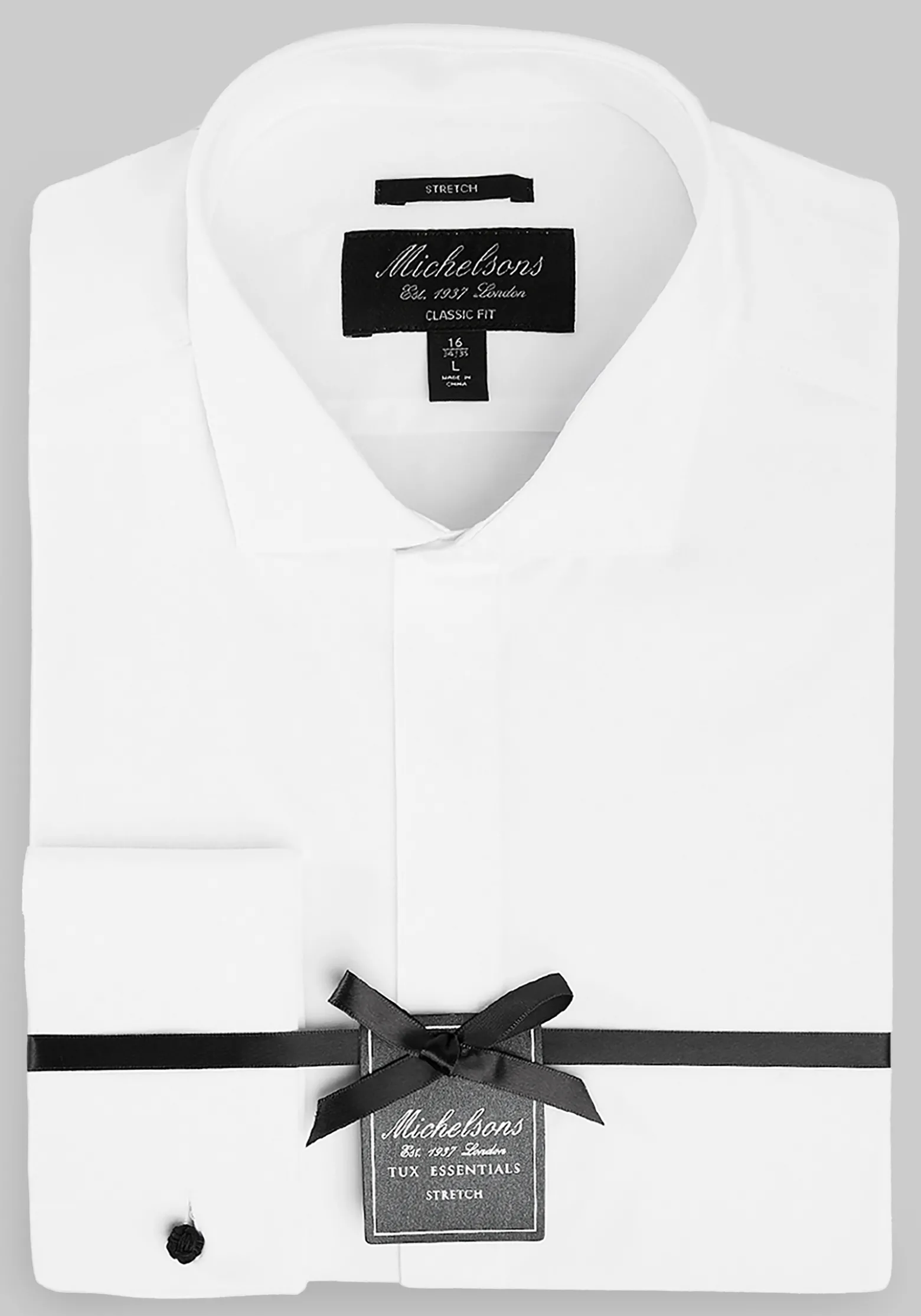 Michelsons of London Tailored Fit Covered Placket Formal Dress Shirt