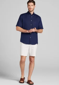 Reserve Collection Tailored Fit Linen Short Sleeve Button Up Shirt