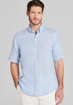 Reserve Collection Tailored Fit Linen Short Sleeve Button Up Shirt