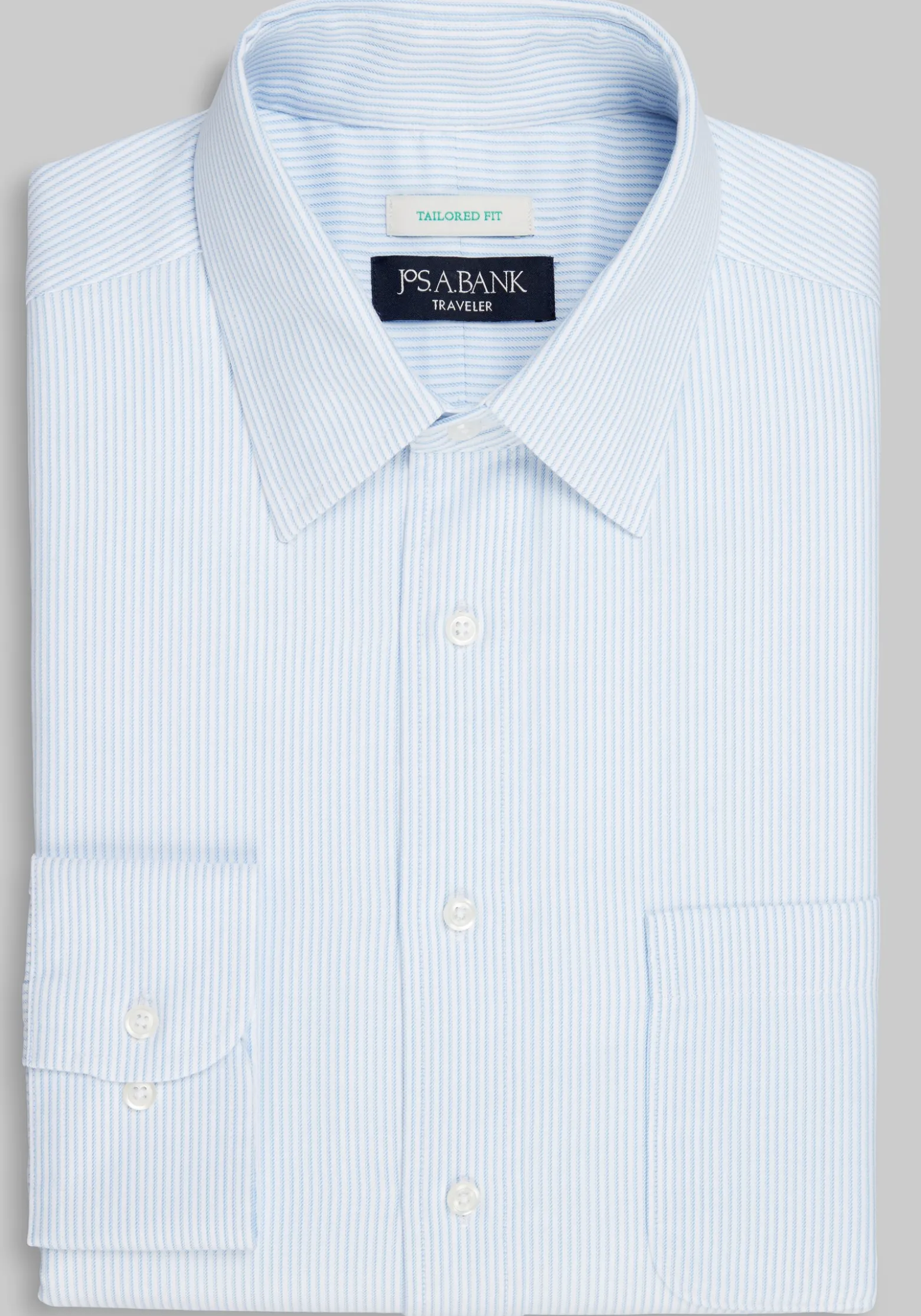 Traveler® Collection Tailored Fit Point Collar Stripe Dress Shirt