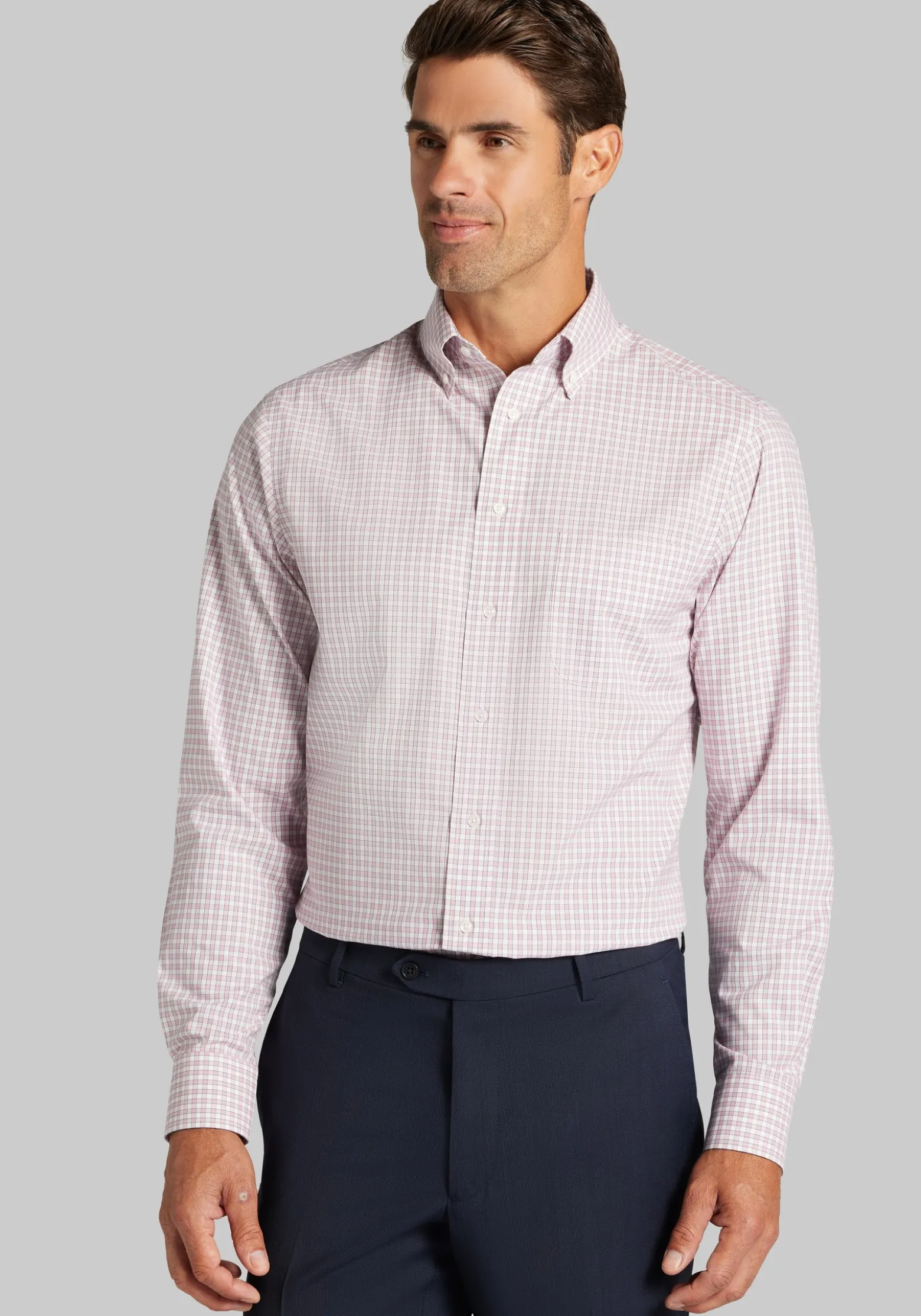 Traveler® Collection Tailored Fit Mini Plaid Dress Shirt