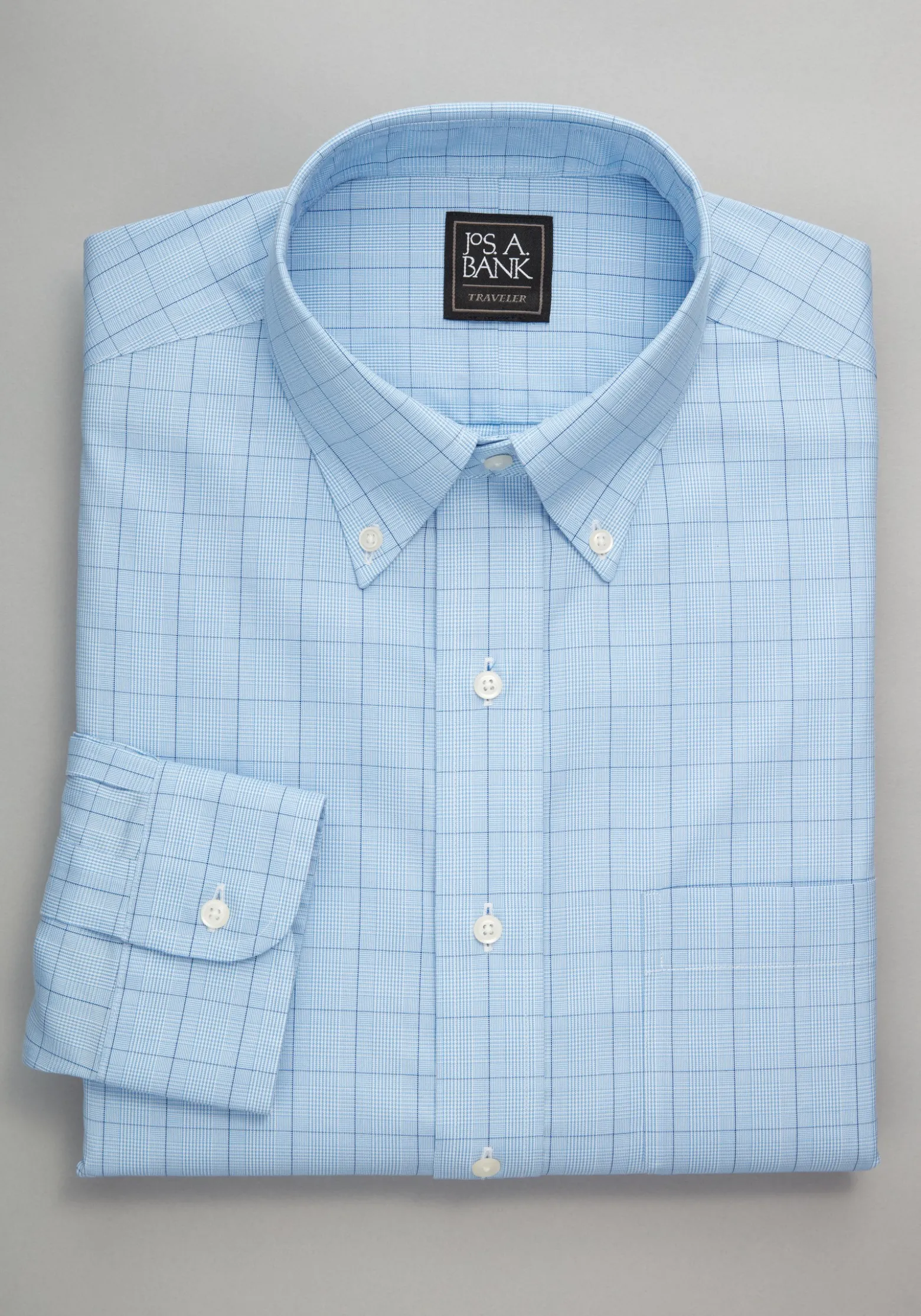 Traveler® Collection Tailored Fit Button-Down Collar Windowpane Dress Shirt