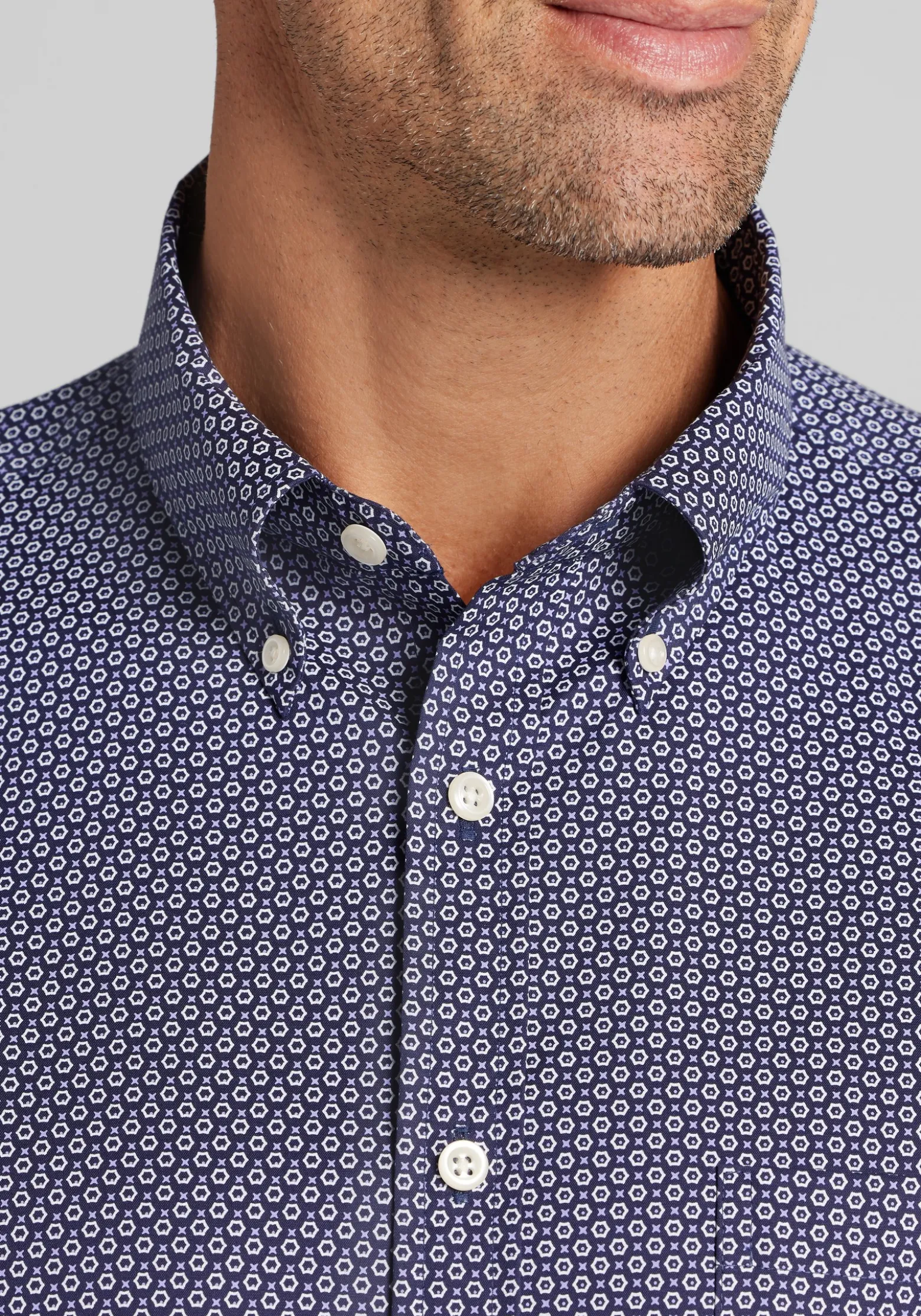 Traveler® Collection Tailored Fit Hexagon Button Up Shirt