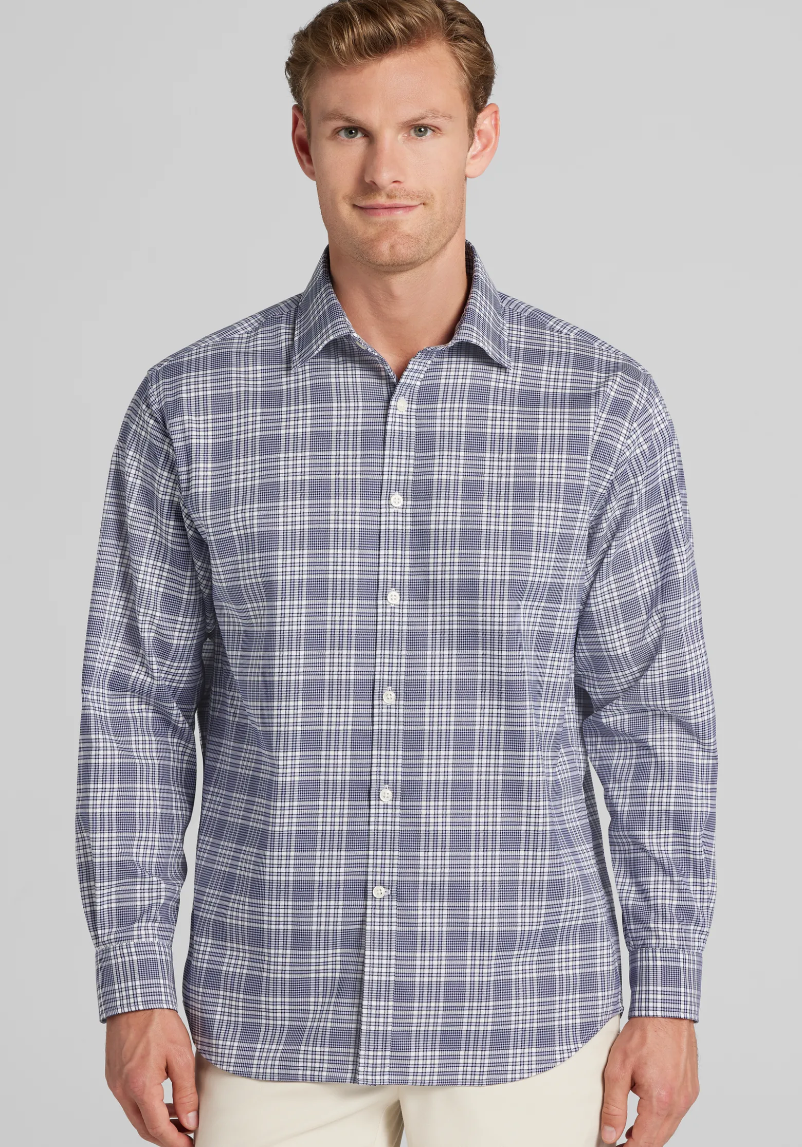 Traveler® Collection Traditional Fit Glen Plaid Button Up Shirt - Big & Tall