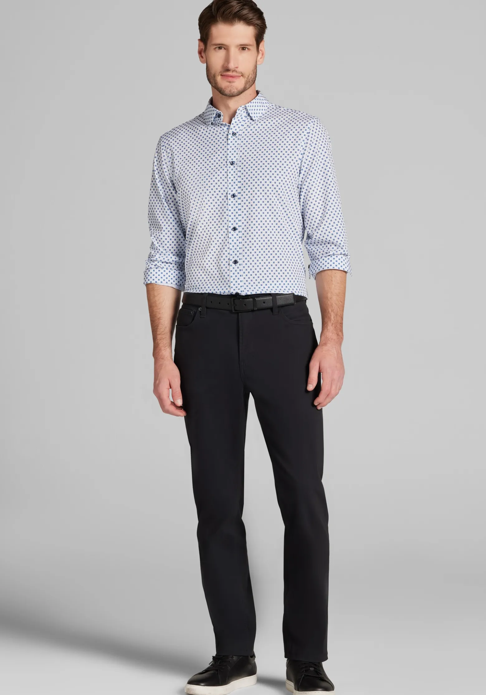 Traveler® COOLMOTION Tailored Fit Diamond Tile 4-Way Stretch Button Up Shirt
