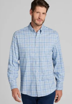 Traveler® COOLMOTION Tailored Fit Plaid 4-Way Stretch Button Up Shirt