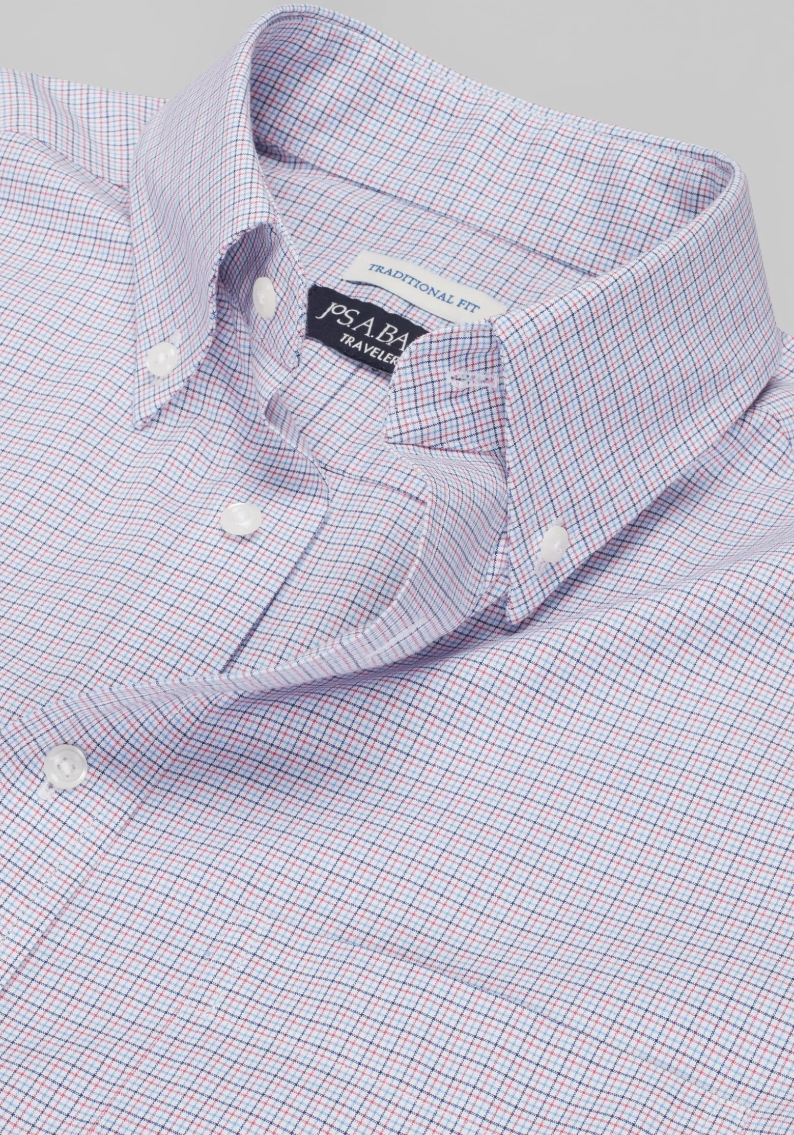 Traveler® Traditional Fit Mini Plaid Dress Shirt